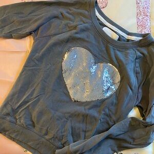 VS Gray Sweatshirt with Silver Heart Sequin Design
